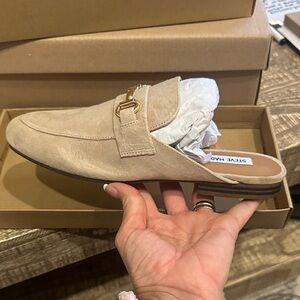 Steve Madden Tan Mules with Gold Accent